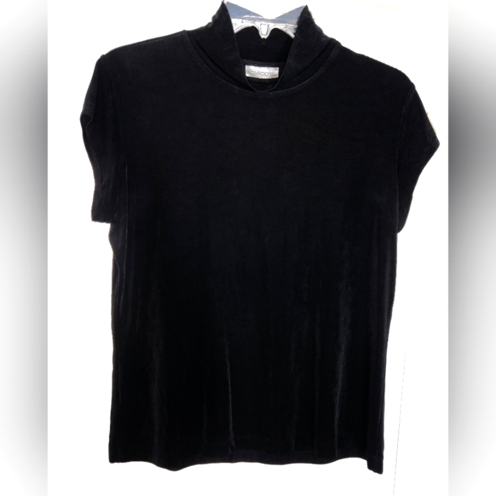 Chico's Travelers Black Knit Cap Sleeve Top Size 2 (12) Ladies Large EUC $22